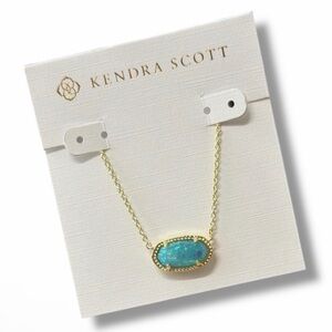 Kendra Scott Elisa Gold Pendant Necklace Teal Kyocera Opal  15-17” - NEW